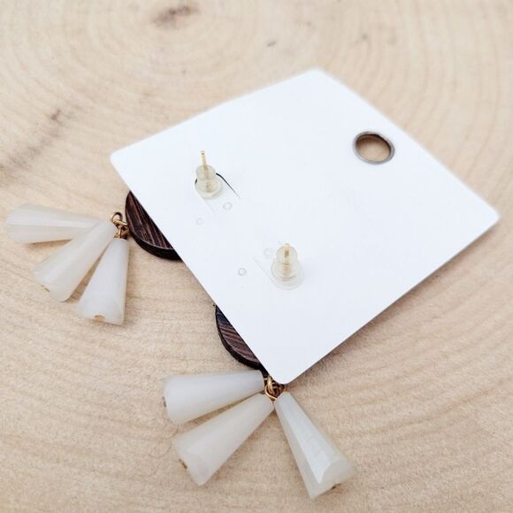 Brand New True Love Wooden With White Beads Earrings - Picture 8 of 9